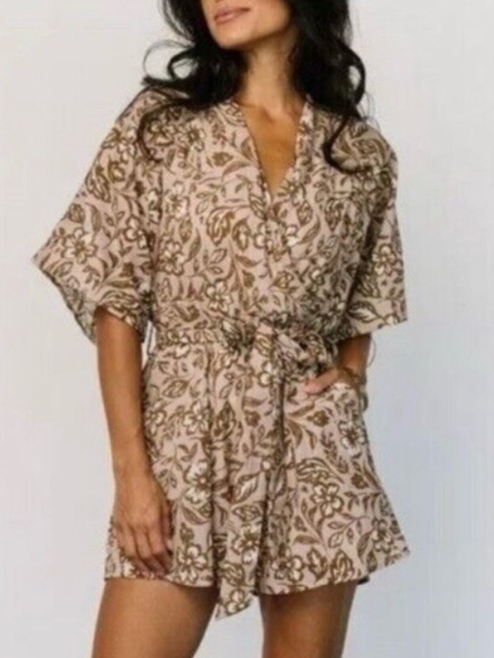Baltic Born 2X Boho Floral Connor Flattering Tie Waist Romper